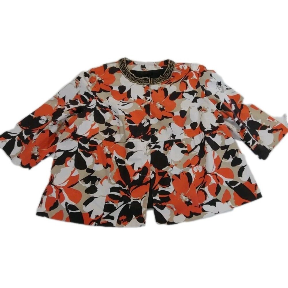 Lane Bryant Blazer Jacket Women Plus Sz 24 Multicolor Floral Wooden Stones Neck
